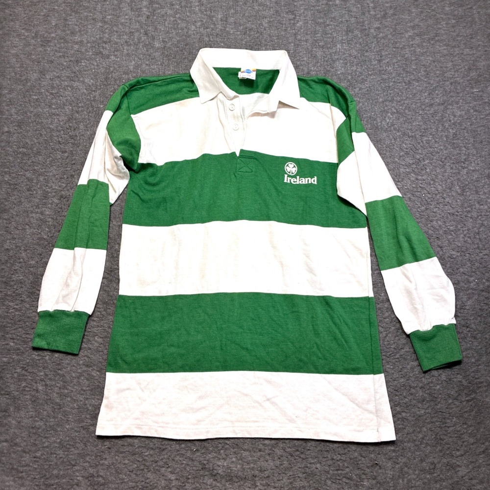 Vintage O'Neills Rugby Shirt Mens Large Green White Striped Ireland Long Sleeve